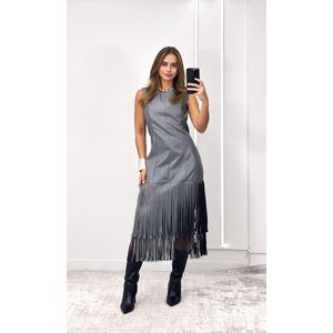 Vestido Courino Barra Franjas - Cinza Escuro