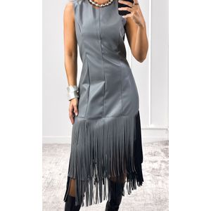 Vestido Courino Barra Franjas - Cinza Escuro