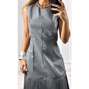 Vestido Courino Barra Franjas - Cinza Escuro