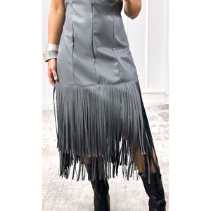 Vestido Courino Barra Franjas - Cinza Escuro