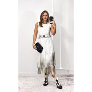 Vestido Courino Barra Franjas - Branco