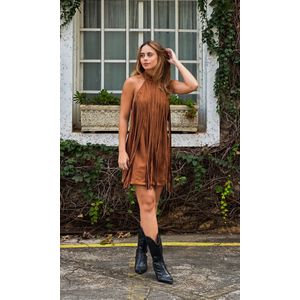 Vestido Suede com Franjas Star - Marrom