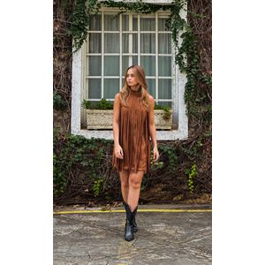 Vestido Suede com Franjas Star - Marrom