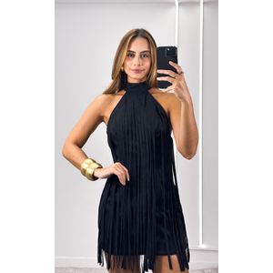 Vestido Suede com Franjas Star - Preto