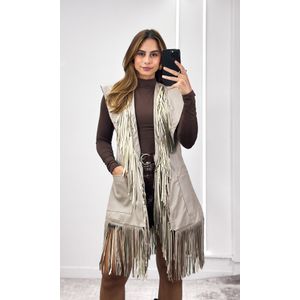 Colete Alongado com Franjas - Cinza