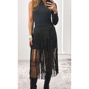 Saia Franjas com Strass - Preto