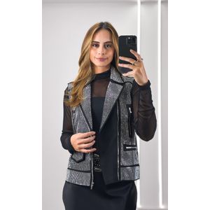 Colete Zíper Strass - Preto