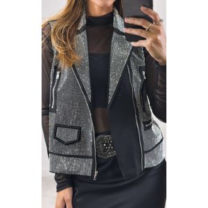 Colete Zíper Strass - Preto