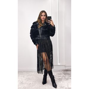 Jaqueta Peluciada Gola Couro - Preto