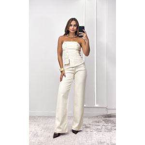 Calça Jeans Wide Leg - Bege Claro