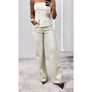 Calça Jeans Wide Leg - Bege Claro
