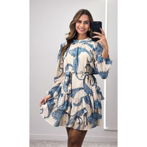 Vestido Barra Camadas Paisley - Bege/Azul