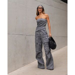 Calça Jeans Wide Leg - Chumbo Estonado