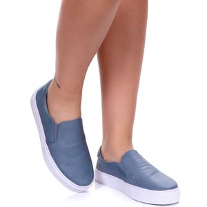 Tênis Slip on Feminino Alice em Couro cor Azul Jea... - LILASCALCADOS