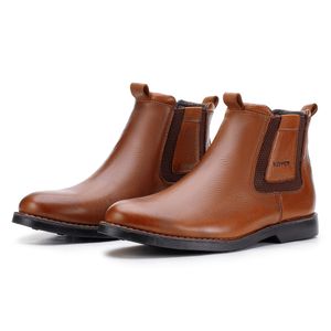 Bota Masculina Chelsea Em Couro Legítimo Kéffor Caramelo 