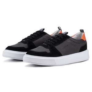 Tênis Casual Compass 320 De Couro preto com Recortes Kéffor 