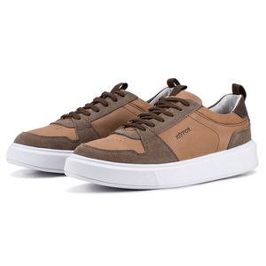 Tênis Casual Compass 320 De Couro Terracota com Recortes Kéffor 