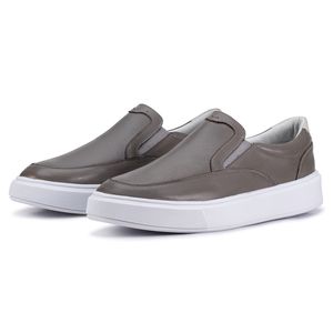 Mocassim Compass 325 De Couro Cinza Confortável Casual 