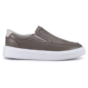 Mocassim Compass 325 De Couro Cinza Confortável Casual 