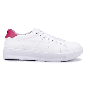 Tênis Feminino Flora Kéffor em Couro Branco e Pink