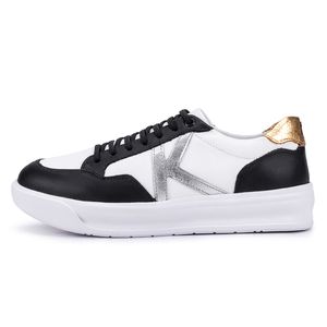 Tênis Feminino Flora Kéffor em Couro Branco Com Recortes Preto