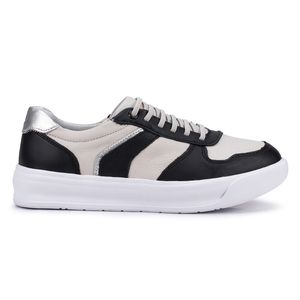 Tênis Feminino Flora Kéffor em Couro Branco e Preto