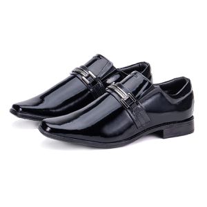 Sapato Social Masculino Couro Legítimo Verniz Preto Berlim