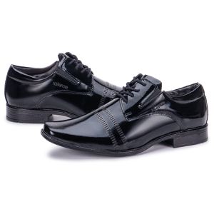 Sapato Social De Amarrar Couro Legítimo Verniz Preto Berlim