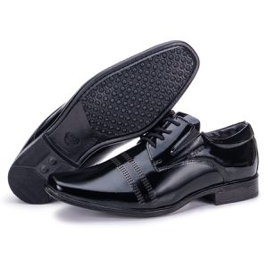 Sapato Social De Amarrar Couro Legítimo Verniz Preto Berlim