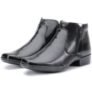 Calçado Bota Masculina Confort Em Couro Preto Kéffor New Confort