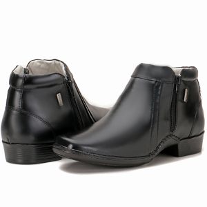 Bota Botina Masculina Em Couro Preto Zíper Macio New Confort