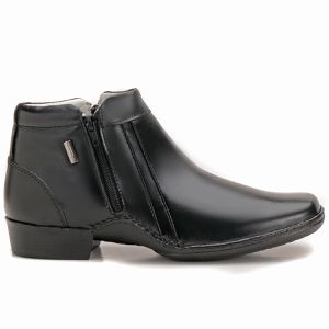 Bota Botina Masculina Em Couro Preto Zíper Macio New Confort