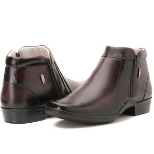Bota Botina Masculina Em Couro Marrom Zíper Macio New Confort