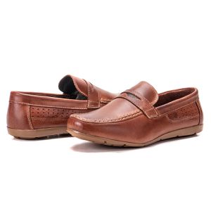 Mocassim Masculino De Couro Mogno Leve Confortável Caribe