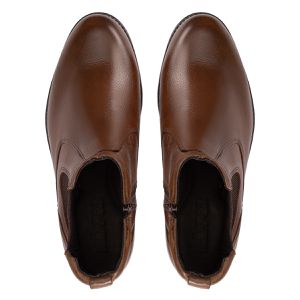 Bota Chelsea Couro Legítimo Castanho Bico Redondo Confortável