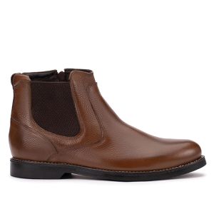 Bota Chelsea Couro Legítimo Castanho Bico Redondo Confortável