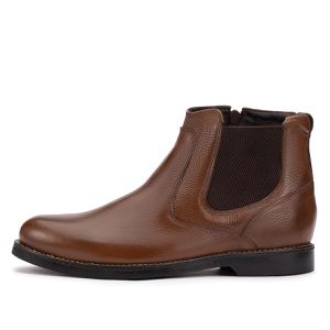 Bota Chelsea Couro Legítimo Castanho Bico Redondo Confortável