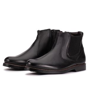 Bota Chelsea Couro Legítimo Preto Bico Redondo Confortável