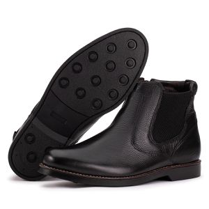 Bota Chelsea Couro Legítimo Preto Bico Redondo Confortável