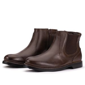 Bota Chelsea Couro Legítimo Café Bico Redondo Confortável