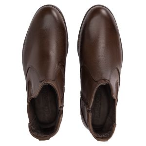 Bota Chelsea Couro Legítimo Café Bico Redondo Confortável