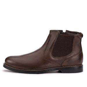 Bota Chelsea Couro Legítimo Café Bico Redondo Confortável