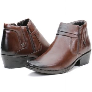 Bota Masculina Em Couro Bico Fino Castanho Kéffor Comitiva