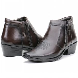 Bota Masculina Em Couro Bico Fino Marrom Kéffor Linha Comitiva