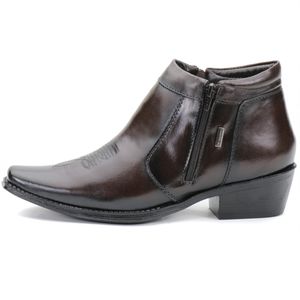 Bota Masculina Em Couro Bico Fino Marrom Kéffor Linha Comitiva
