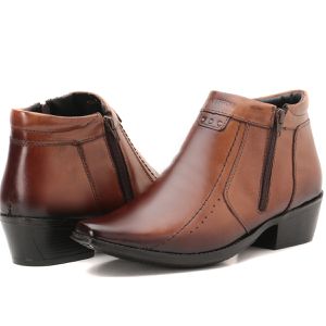 Bota Masculina Em Couro Bico Fino Castanho Comitiva Kéffor