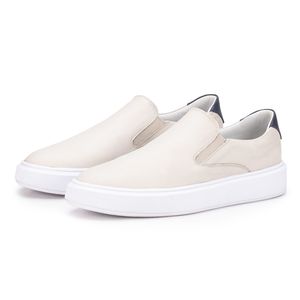 Mocassim Compass 305 De Couro Off White Confortável Casual
