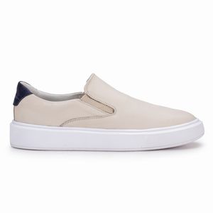 Mocassim Compass 305 De Couro Off White Confortável Casual