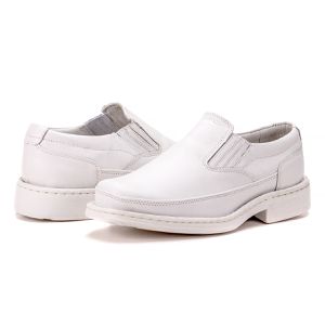 Sapato Ortopédico De Couro Branco Calce Fácil Confort Fly