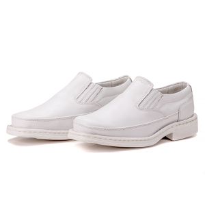 Sapato Ortopédico De Couro Branco Calce Fácil Confort Fly